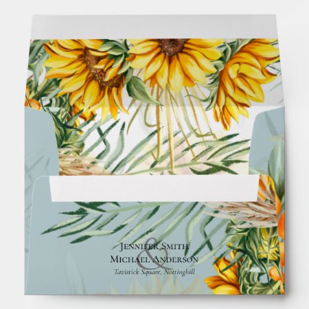 Beautiful Sunflowers Pampas Grass Wedding Envelope