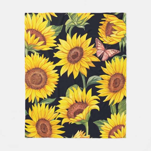 Beautiful Sunflowers pattern Fleece Blanket (Front)