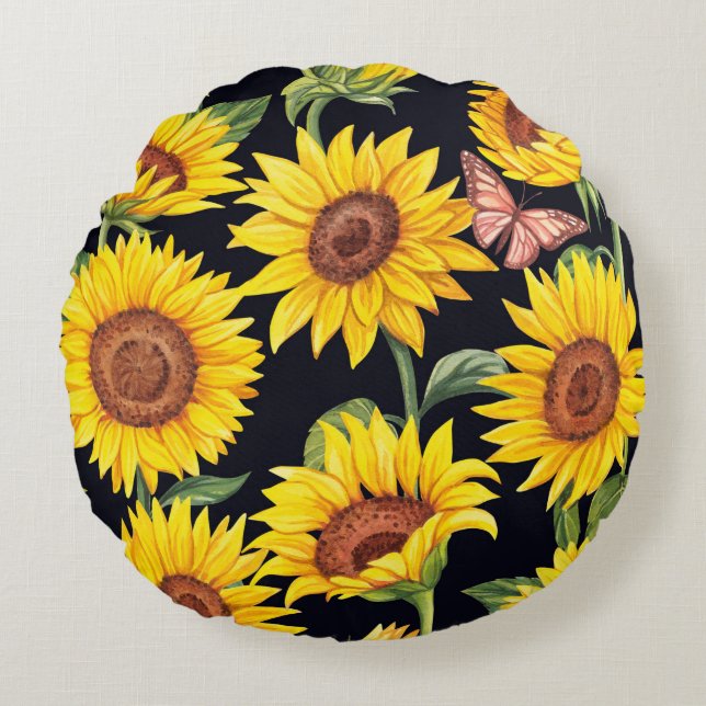 Beautiful Sunflowers pattern Round Pillow (Front)