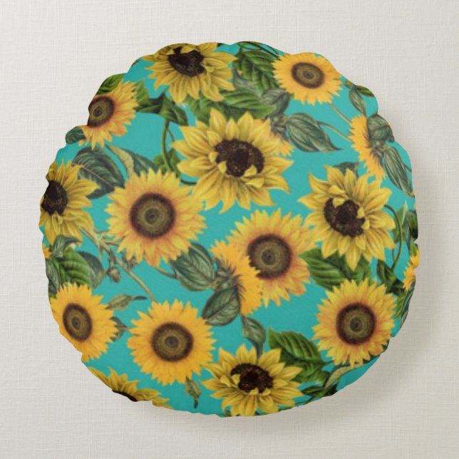 Beautiful Sunflowers Round Pillow (Front)