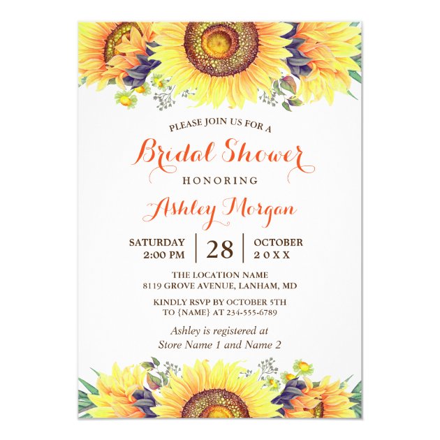 Beautiful Sunflowers Rustic Chic Bridal Shower Invitation