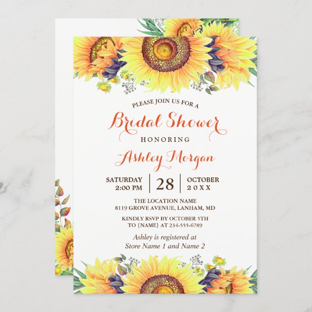Beautiful Sunflowers Rustic Chic Bridal Shower Invitation (Front/Back)