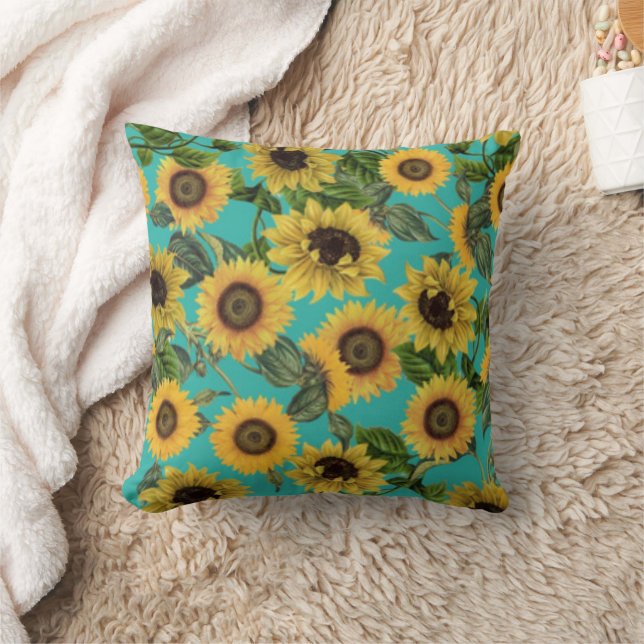 Beautiful Sunflowers Throw Pillow (Blanket)