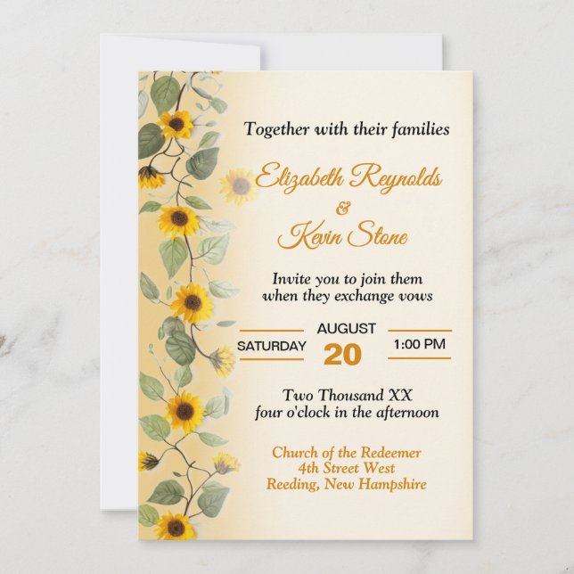 Beautiful Sunflowers Wedding Invitation (Front)