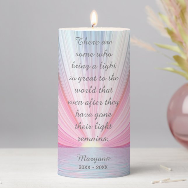 Beautiful Sunlight Their Light Remains Remembrance Pillar Candle (In Situ)