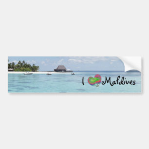 Beautiful Sunny Maldives Beach Boats Bumper Sticker