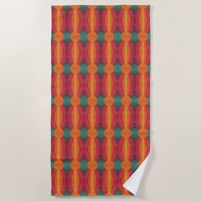 Beautiful Sunny Sun Rays Southwestern Folk Art Beach Towel (Front)