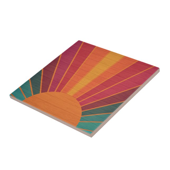 Beautiful Sunny Sun Rays Southwestern Folk Art Ceramic Tile (Side)