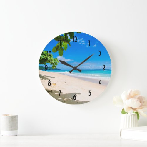 Beautiful Sunny Tropical Beach Photo Large Clock