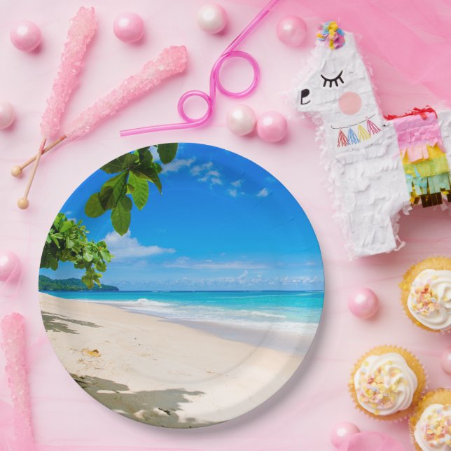 Beautiful Sunny Tropical Beach Photo Paper Plates (Party)