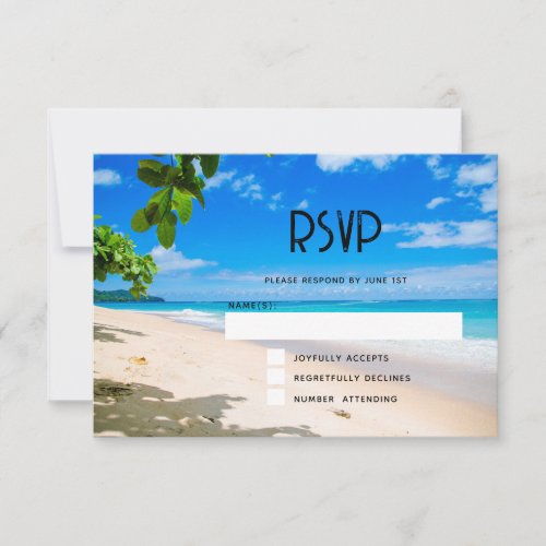 Beautiful Sunny Tropical Beach Photo Wedding RSVP Card