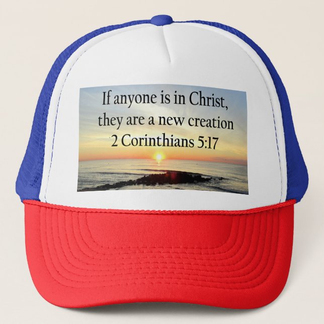 BEAUTIFUL SUNRISE 2 CORINTHIANS 5:17 DESIGN TRUCKER HAT (Front)
