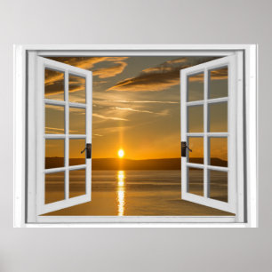 Beautiful Sunrise Artificial Window View Poster