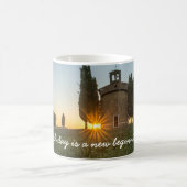 Beautiful Sunrise Bell Tower Meadow Inspirational Coffee Mug (Center)