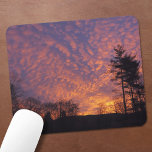 Beautiful Sunrise Clouds Photo Mouse Pad<br><div class="desc">Beautiful pink and light orange clouds fill a sunrise sky beyond small black trees in the distance. A few tall pine trees stand in silhouette on the right side of the photo. The yellow morning sun peeks through clouds near the horizon. To see the photograph Beautiful Sunrise Sky on other...</div>