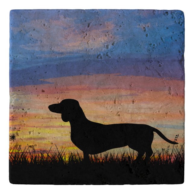 Beautiful Sunrise Dachshund Art Kitchen Gift Trivet (Front)