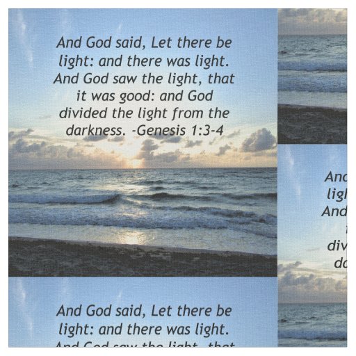 BEAUTIFUL SUNRISE GENESIS 1:3 SCRIPTURE PHOTO FABRIC