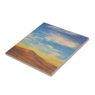 Beautiful Sunrise Over Sand Dunes On Wood Ceramic Tile