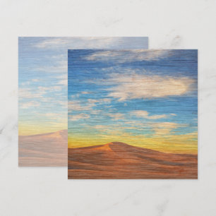 Beautiful Sunrise Over Sand Dunes On Wood Grain Card