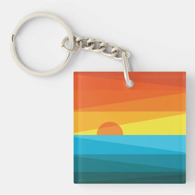 Beautiful Sunset and Sea Waves Keychain (Front)