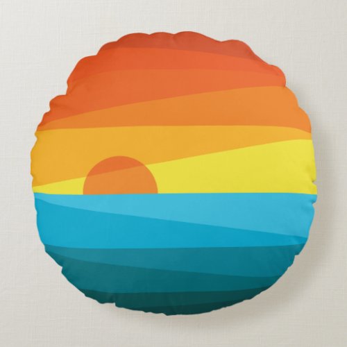 Beautiful Sunset and Sea Waves Round Pillow