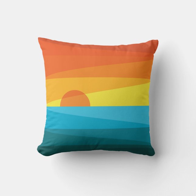 Beautiful Sunset and Sea Waves Throw Pillow (Front)