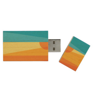 Beautiful Sunset and Sea Waves  Wood Flash Drive