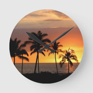Beautiful Sunset at the Beach Round Clock