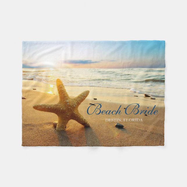 Beautiful Sunset Beach Custom Beach Bride Fleece Blanket (Front (Horizontal))