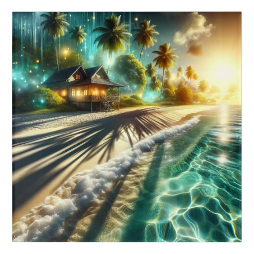 Beautiful Sunset Beach House Themed Acrylic Print