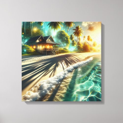 Beautiful Sunset Beach House Themed Canvas Print