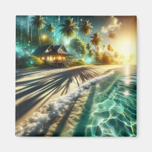Beautiful Sunset Beach House Themed Magnet