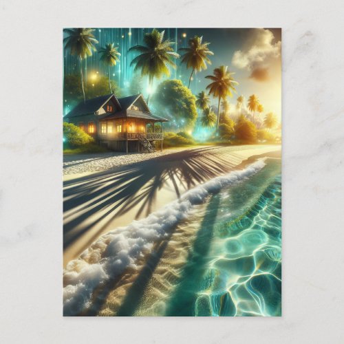 Beautiful Sunset Beach House Themed Postcard