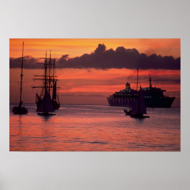Beautiful Sunset: Bridgetown Harbor, Barbados Poster (Front)
