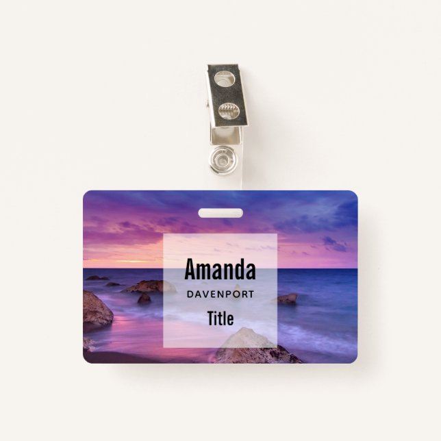 Beautiful Sunset Coastal Photograph Badge (Front with Clip)