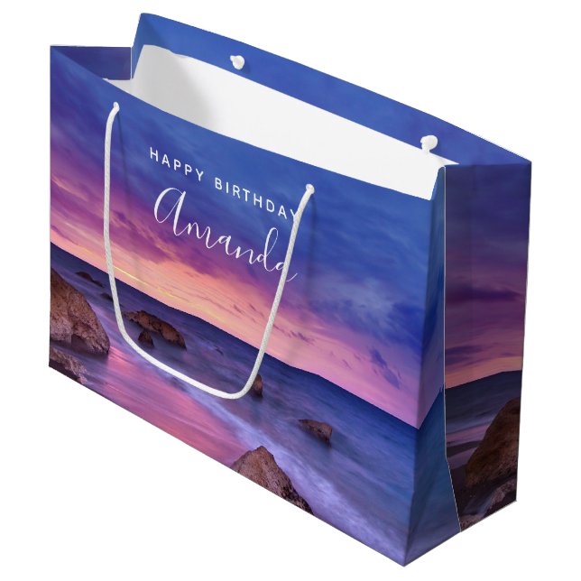 Beautiful Sunset Coastal Photograph Birthday Large Gift Bag (Front Angled)