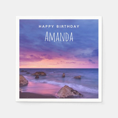 Beautiful Sunset Coastal Photograph Birthday Napkins