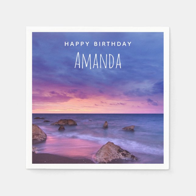 Beautiful Sunset Coastal Photograph Birthday Napkins (Front)