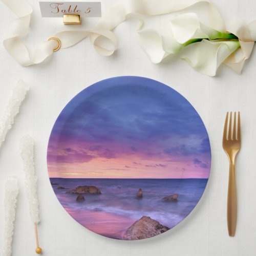 Beautiful Sunset Coastal Photograph Birthday Paper Plates