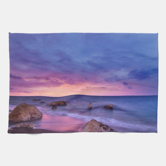 Beautiful Sunset Coastal Photograph Kitchen Towel (Horizontal)
