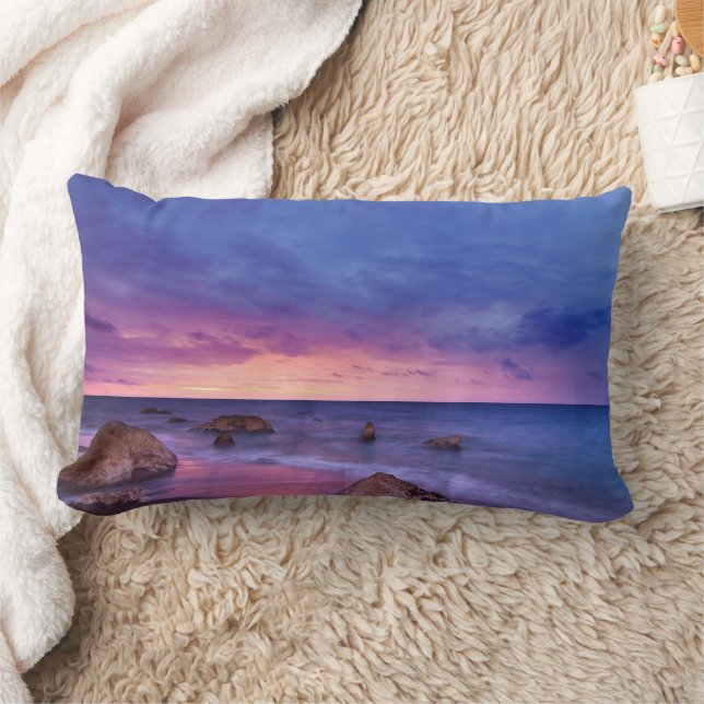 Beautiful Sunset Coastal Photograph Lumbar Pillow (Blanket)