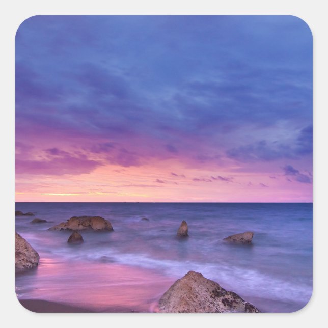 Beautiful Sunset Coastal Photograph Square Sticker (Front)