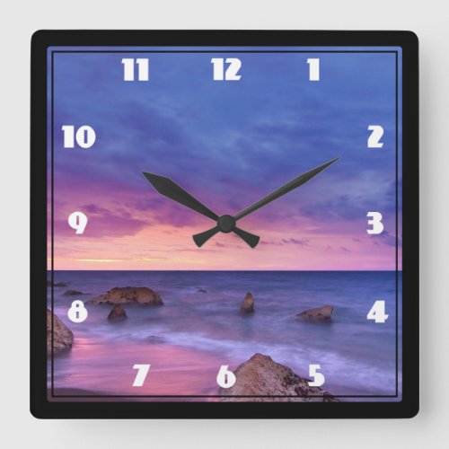 Beautiful Sunset Coastal Photograph Square Wall Clock
