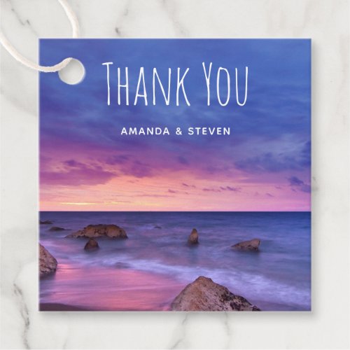 Beautiful Sunset Coastal Photograph Thank You Favor Tags