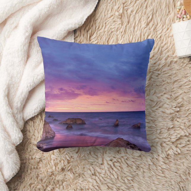 Beautiful Sunset Coastal Photograph Throw Pillow (Blanket)