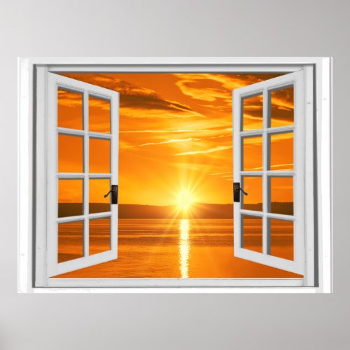 Beautiful Sunset Faux Window View Poster