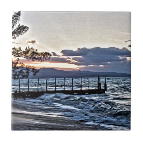 Beautiful Sunset in Montego Bay Jamaica Ceramic Tile