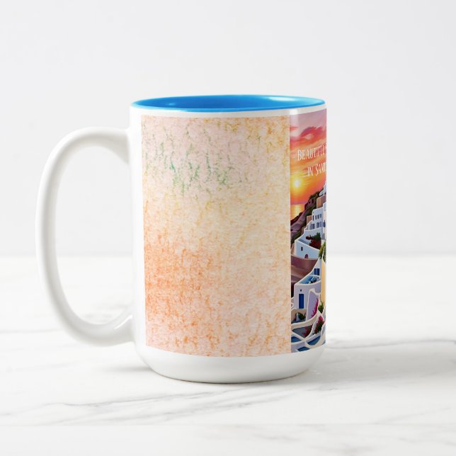 Beautiful Sunset in Santorini Two-Tone Coffee Mug (Left)