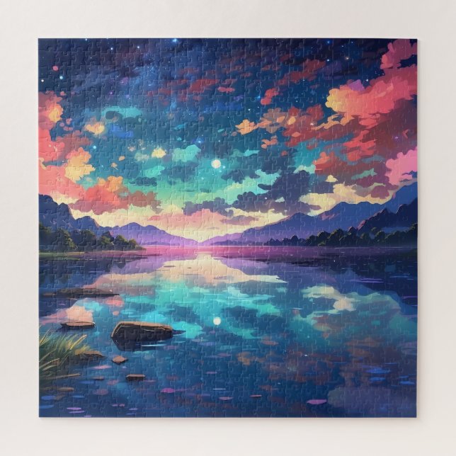 Beautiful Sunset Lake Tranquility Jigsaw Puzzle (Vertical)
