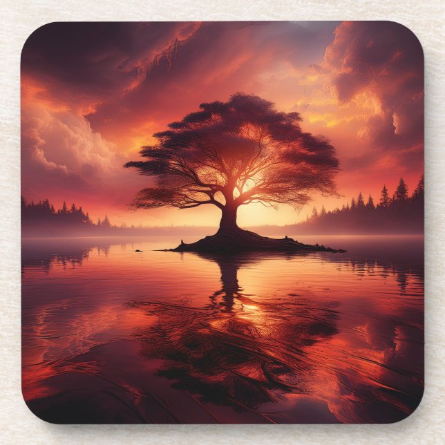 Beautiful Sunset Landscape With Reflections Beverage Coaster (Front)